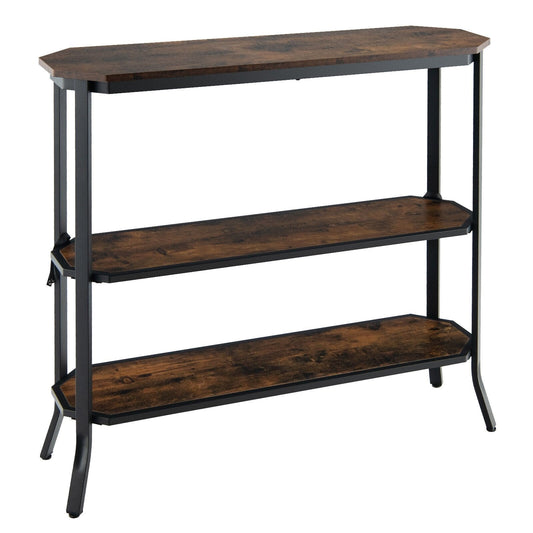 3-Tier Steel Frame Entryway Sofa Console Table for Hallway and Living Room, Rustic Brown