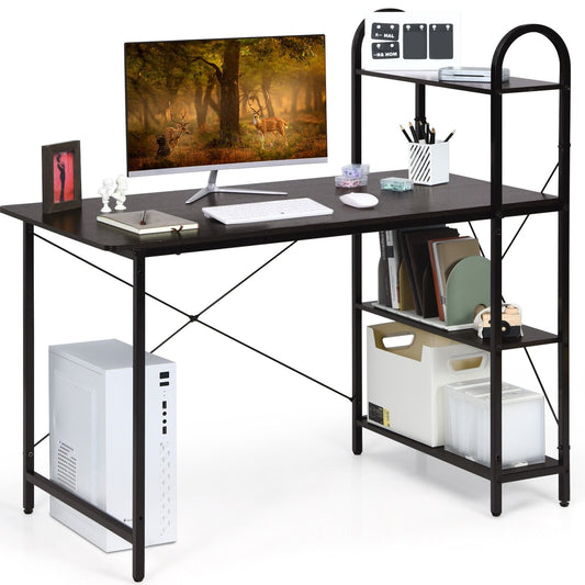 Reversible Computer Desk Study Workstation Home Office 4-tier Bookshelf, Brown