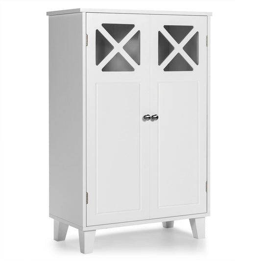 Wooden Freestanding Storage Cabinet with Visible Windows and 1 Adjustable Shelf, White at Gallery Canada