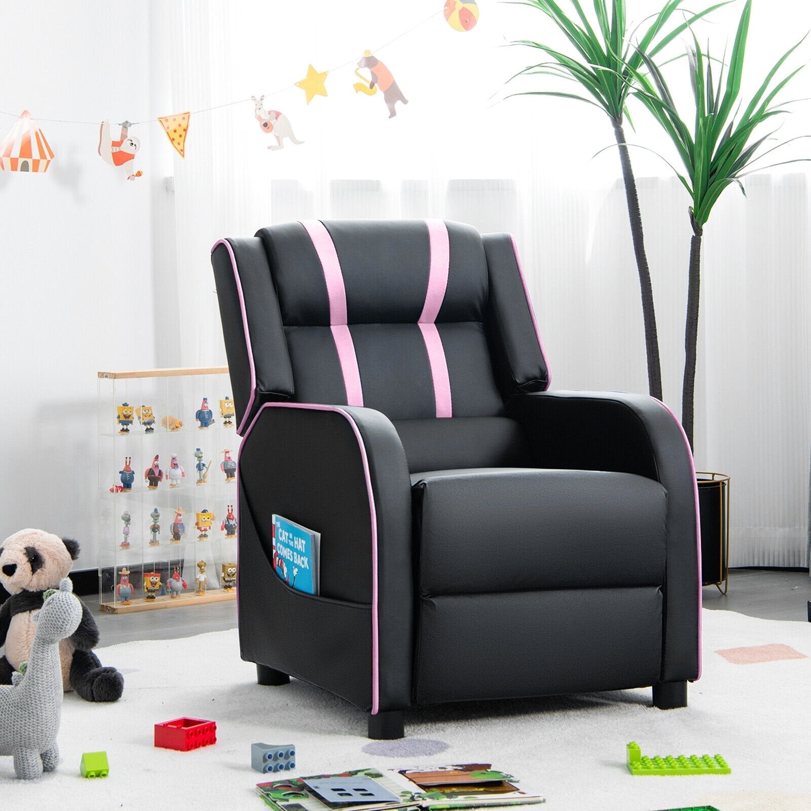 Kids Recliner Chair with Side Pockets and Footrest, Pink at Gallery Canada