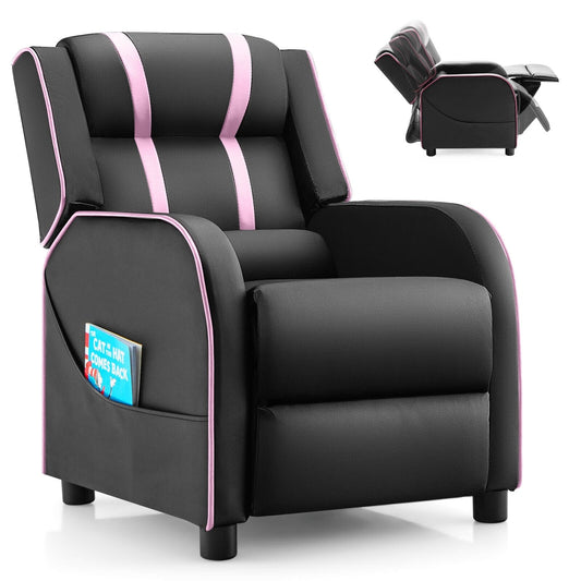 Kids Recliner Chair with Side Pockets and Footrest, Pink
