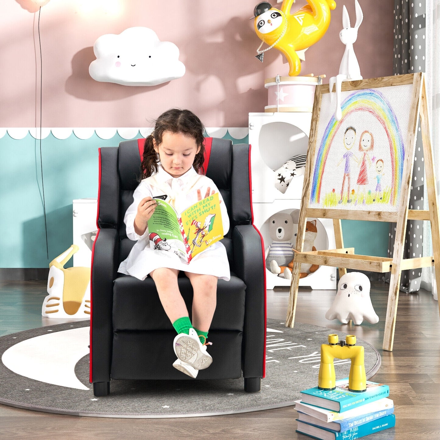 Kids Recliner Chair With Side Pockets, Footrest, Red Kids Chairs & Seating at Gallery Canada