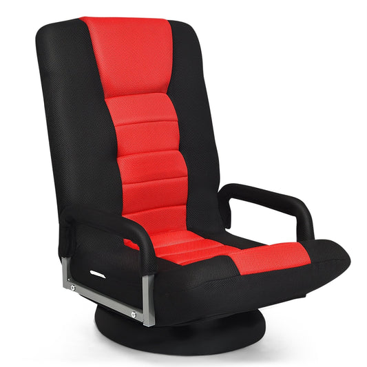 360-Degree Swivel Gaming Floor Chair with Foldable Adjustable Backrest, Red