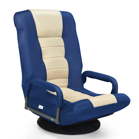360-Degree Swivel Gaming Floor Chair with Foldable Adjustable Backrest, Blue