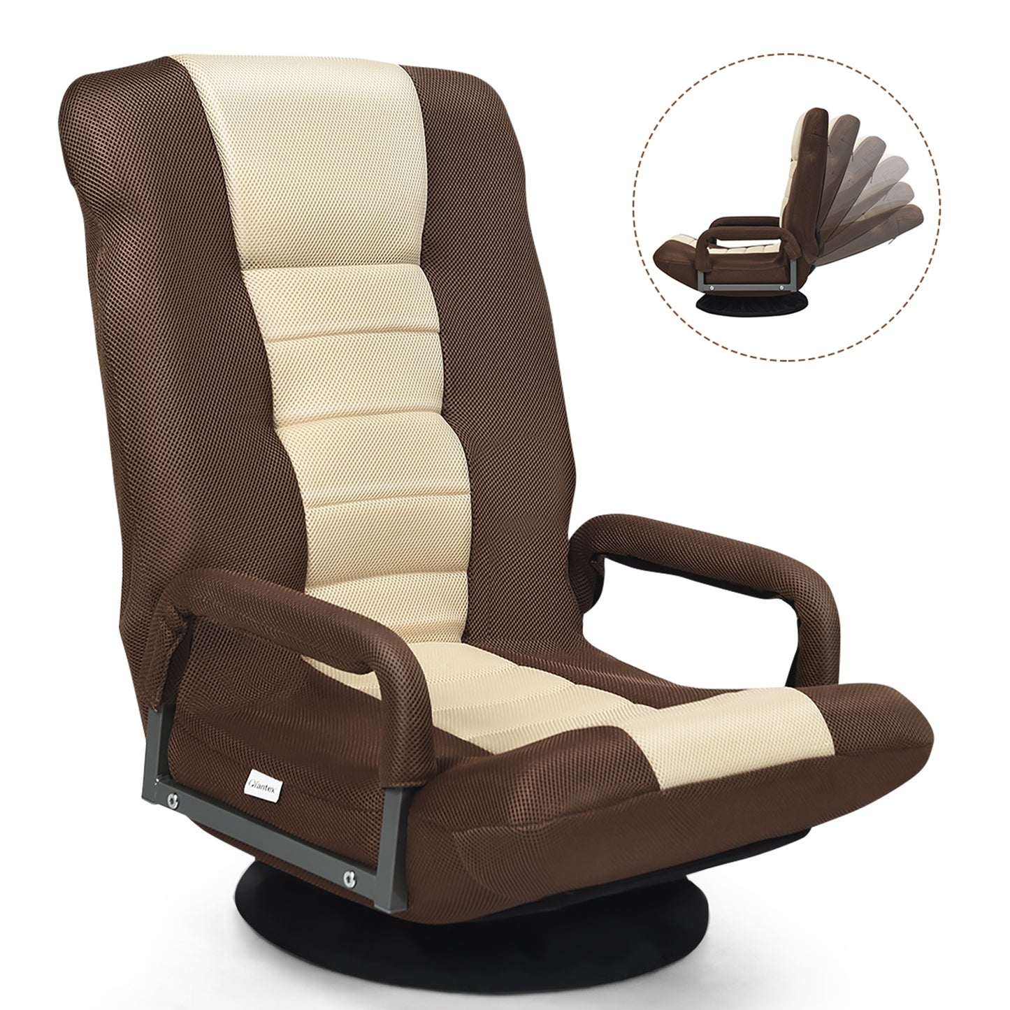 360-Degree Swivel Gaming Floor Chair, Foldable Adjustable Backrest, Brown Floor Chairs at Gallery Canada