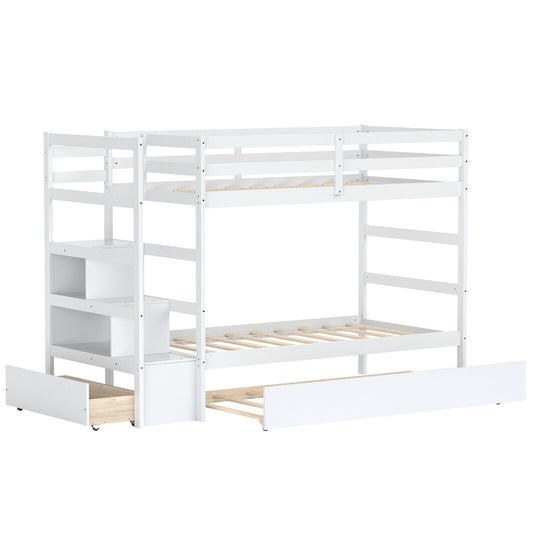Twin Over Twin Bunk Bed with Storage Shelf and Drawer, White at Gallery Canada