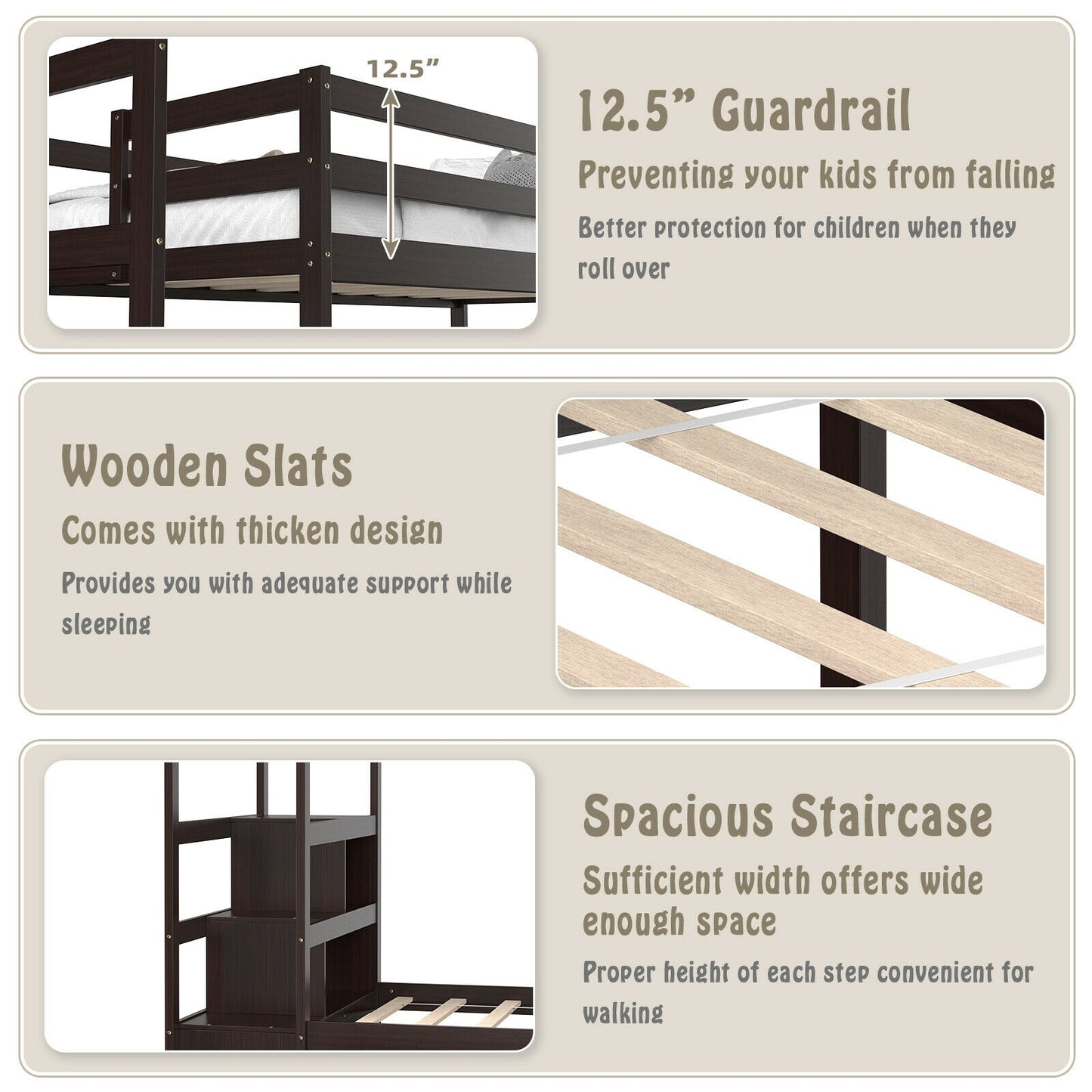 Twin Over Twin Bunk Bed, Storage Shelf, Drawer, Dark Brown Bunk Bed Frame at Gallery Canada