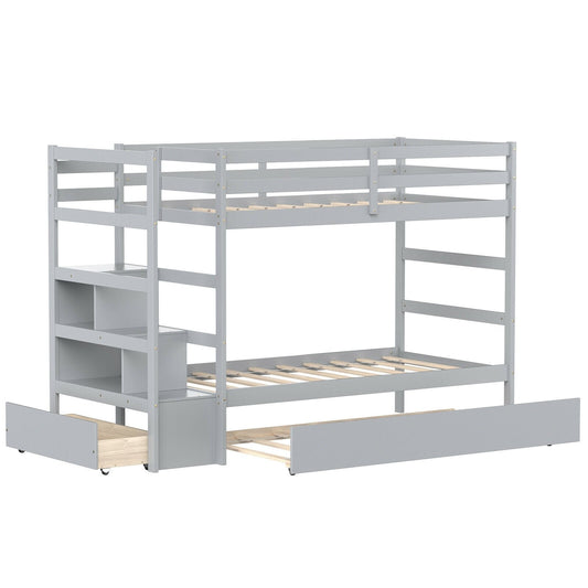 Twin Over Twin Bunk Bed with Storage Shelf and Drawer, Gray at Gallery Canada