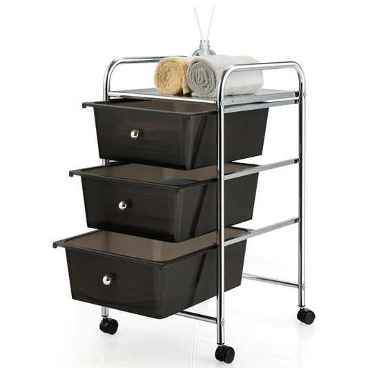 3-Drawer Rolling Storage Cart with Plastic Drawers for Office, Black