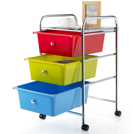 3-Drawer Rolling Storage Cart with Plastic Drawers for Office, Multicolor