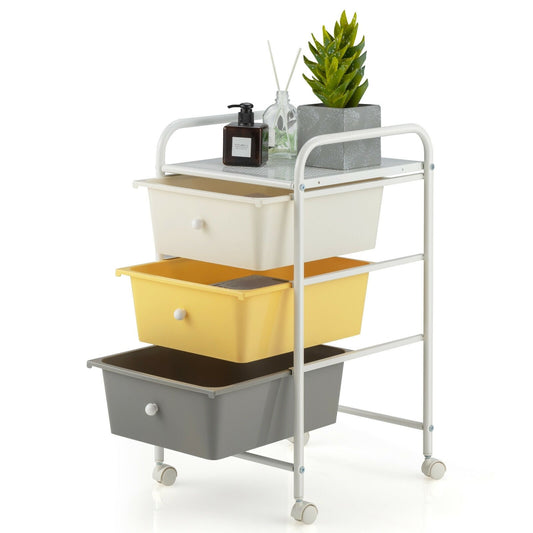 3-Drawer Rolling Storage Cart with Plastic Drawers for Office, Yellow