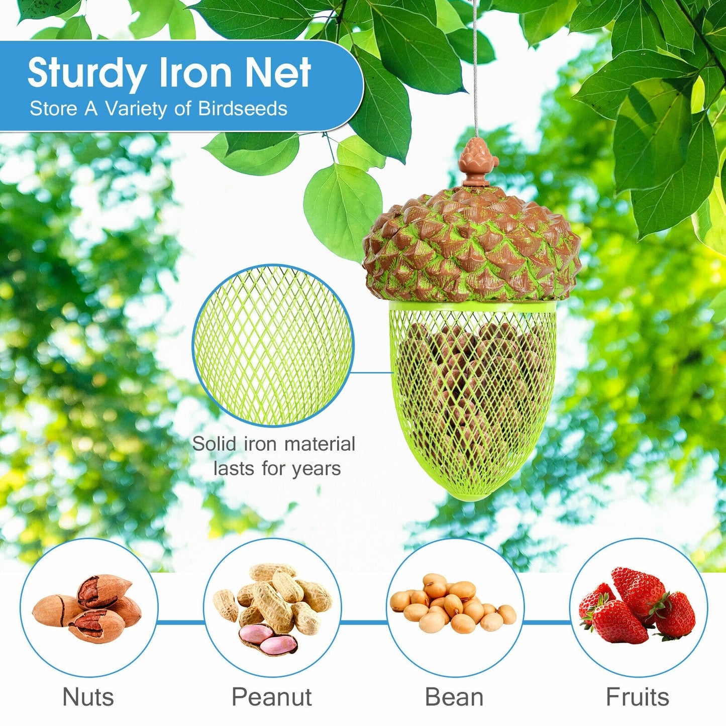 Metal Acorn Wild Bird Feeder, Outdoor Hanging Food Dispenser, Brown Chicken Coops at Gallery Canada