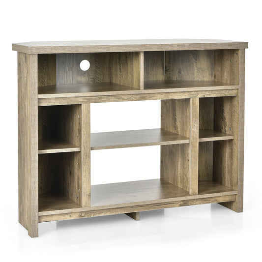 Modern Corner TV Stand with Adjustable Shelves for TVs up to 48 Inch, Natural at Gallery Canada