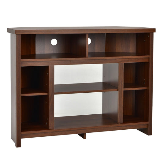 Modern Corner TV Stand with Adjustable Shelves for TVs up to 48 Inch, Brown at Gallery Canada