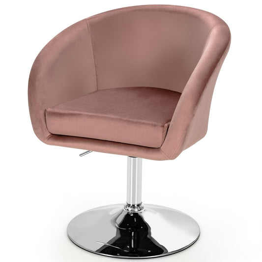 360 Degree Swivel Makeup Stool Accent Chair with Round Back and Metal Base, Pink