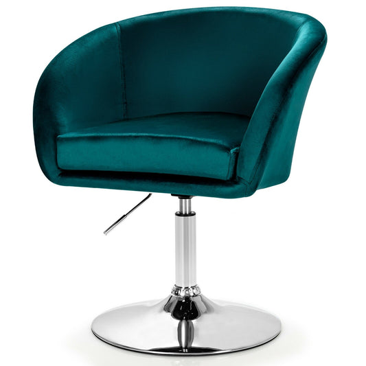 360 Degree Swivel Makeup Stool Accent Chair with Round Back and Metal Base, Green