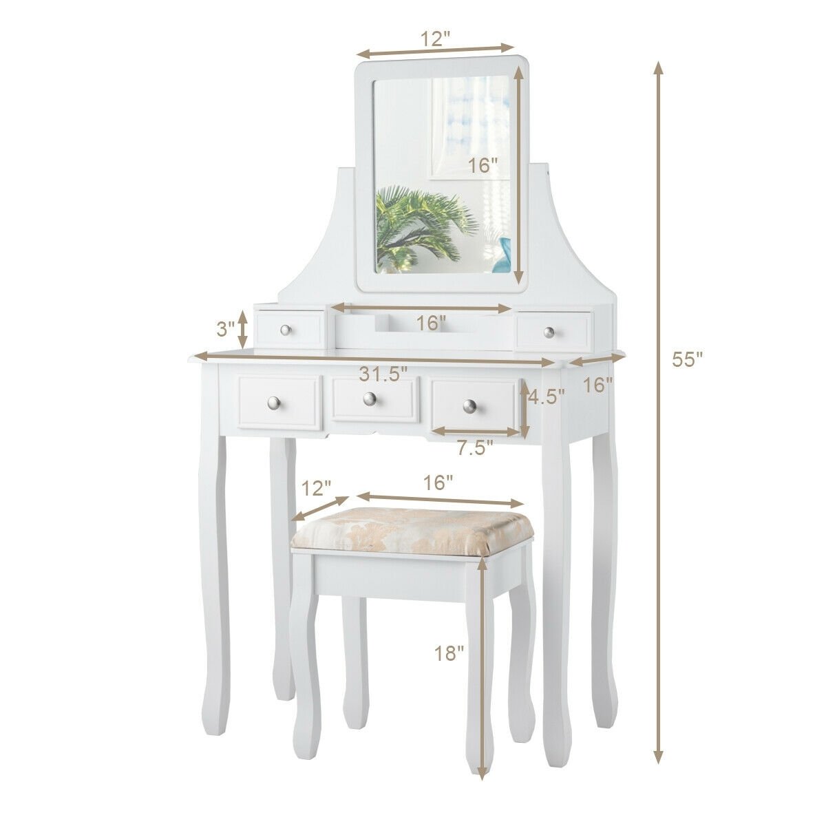 5 Drawers Removable Box Makeup Dressing Vanity Set, White at Gallery Canada