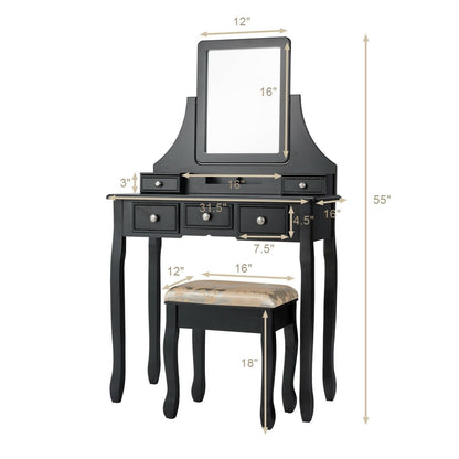 5 Drawers Removable Box Makeup Dressing Vanity Set, Black at Gallery Canada