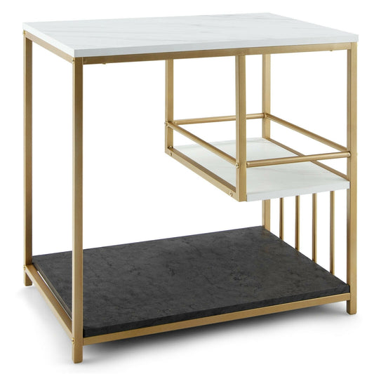 3-Tier Multi-function Marble End Table with Storage Shelf, Golden at Gallery Canada