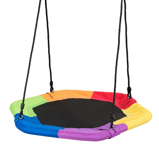 37 Inch Hexagon Tree Kids Swing with Adjustable Hanging Rope-Colorful, Multicolor