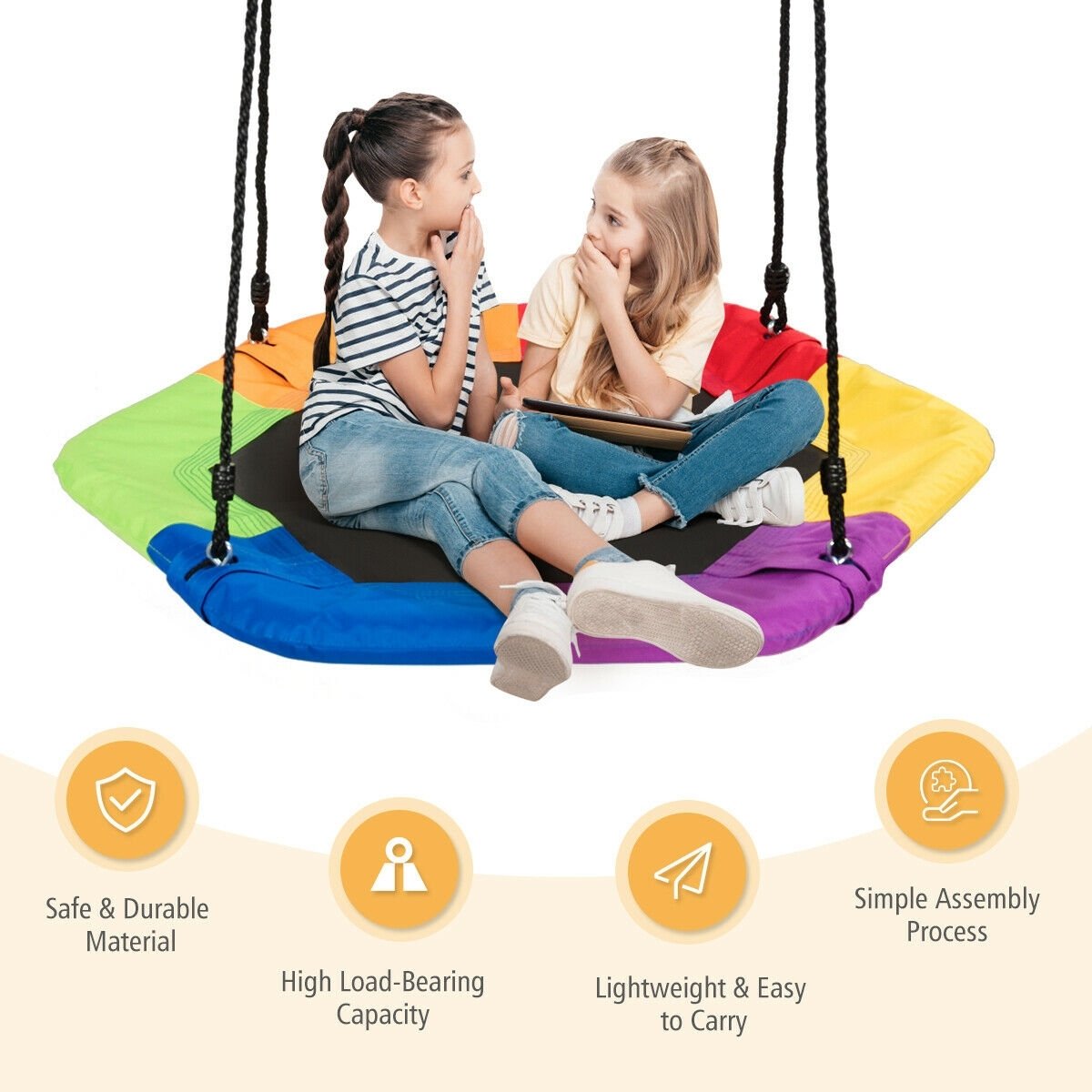 37 Inch Hexagon Tree Kids Swing with Adjustable Hanging Rope-Colorful, Multicolor at Gallery Canada