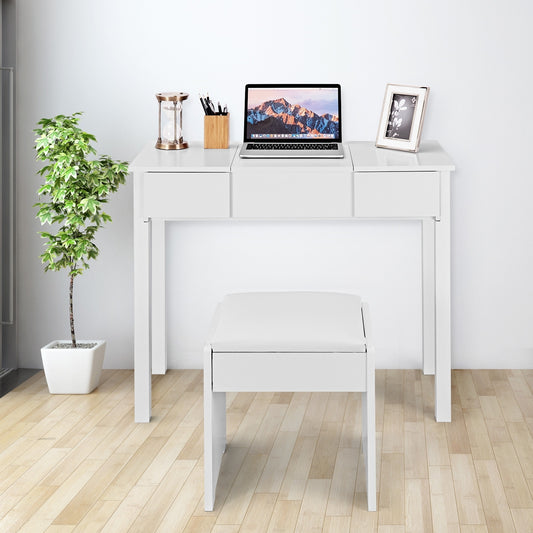 Vanity Makeup Dressing Table Set, Flip Top Mirror, Cushioned Stool, White Makeup Vanities White at Gallery Canada
