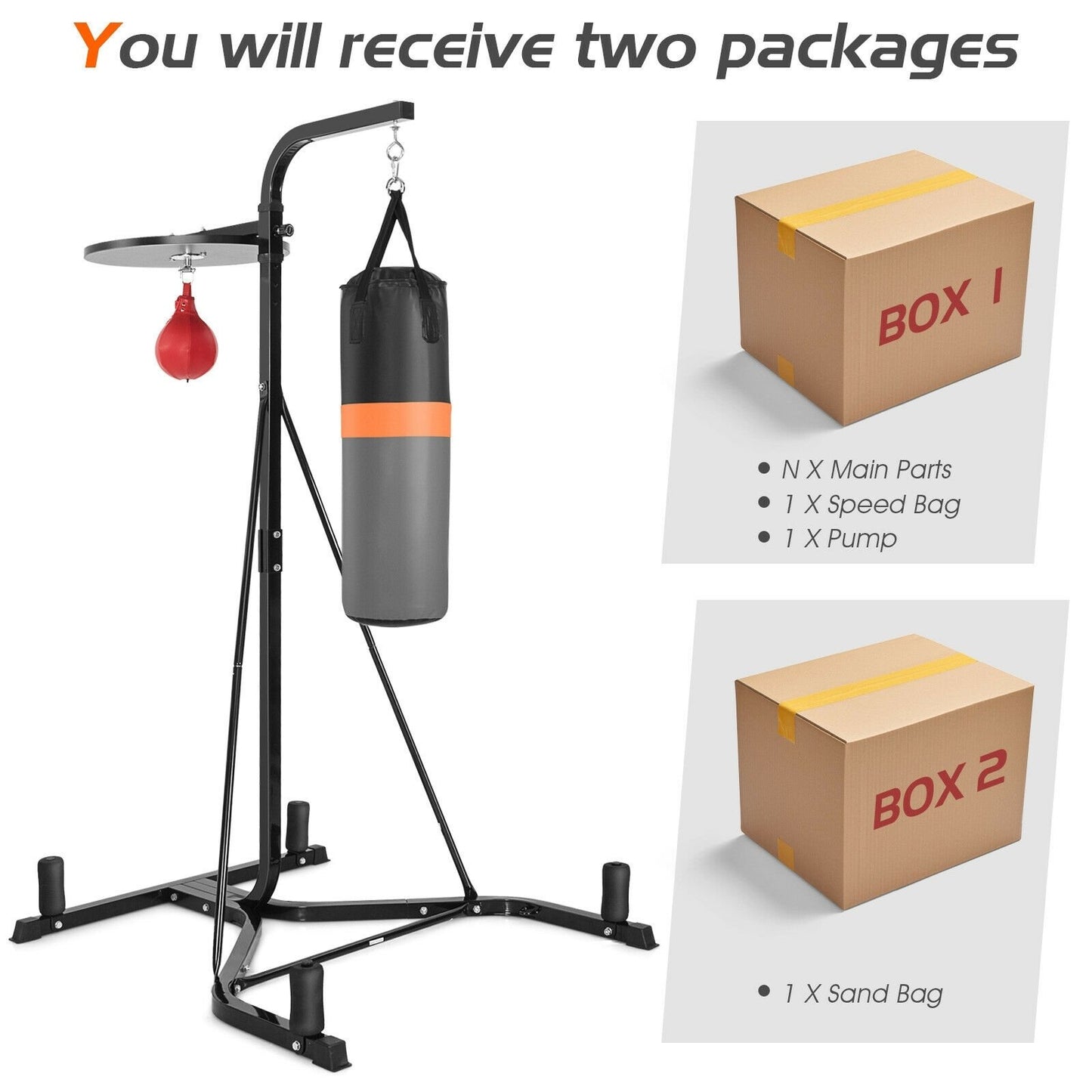 Heavy Duty Boxing Punching Stand With Heavy Bag, Gray