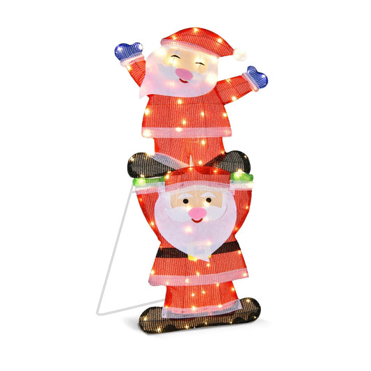 LED Double Santa Yard Christmas Decoration with String Lights and Stakes, Red