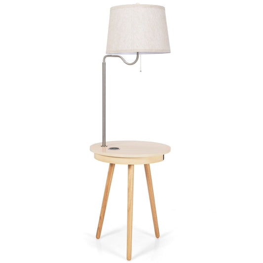 End Table Lamp Bedside Nightstand Lighting with Wireless Charger, Natural