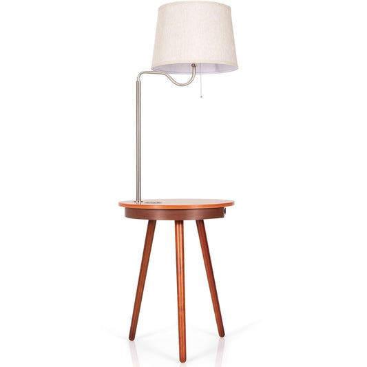 End Table Lamp Bedside Nightstand Lighting with Wireless Charger, Brown at Gallery Canada