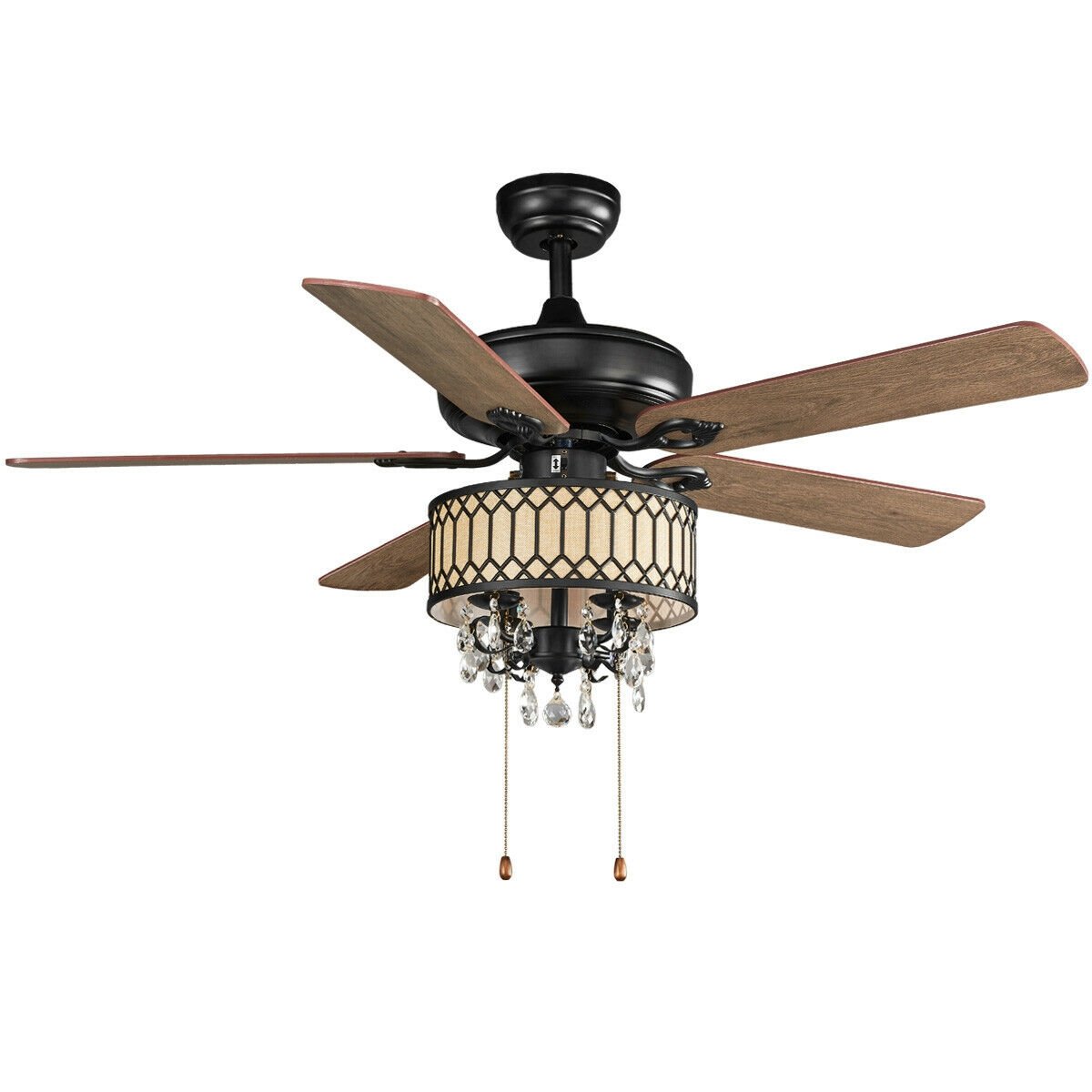 52 Inch Crystal Ceiling Fan Lamp w/ 5 Reversible Blades, Black at Gallery Canada