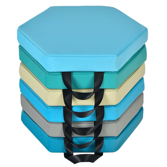 6 Pieces Multifunctional Hexagon Toddler Floor Cushions Classroom Seating with Handles, Blue