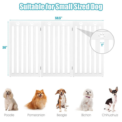 36 Inch Folding Wooden Freestanding Pet Gate Dog Gate with 360° Flexible Hinge, White