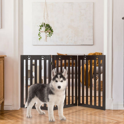 36 Inch Folding Wooden Freestanding Pet Gate Dog Gate with 360° Flexible Hinge, Dark Brown at Gallery Canada