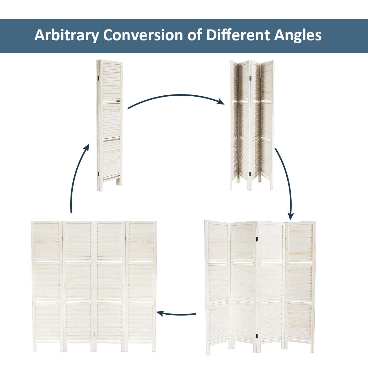 4 Panel Folding Room Divider Screen, 3 Display Shelves, White Room Dividers at Gallery Canada