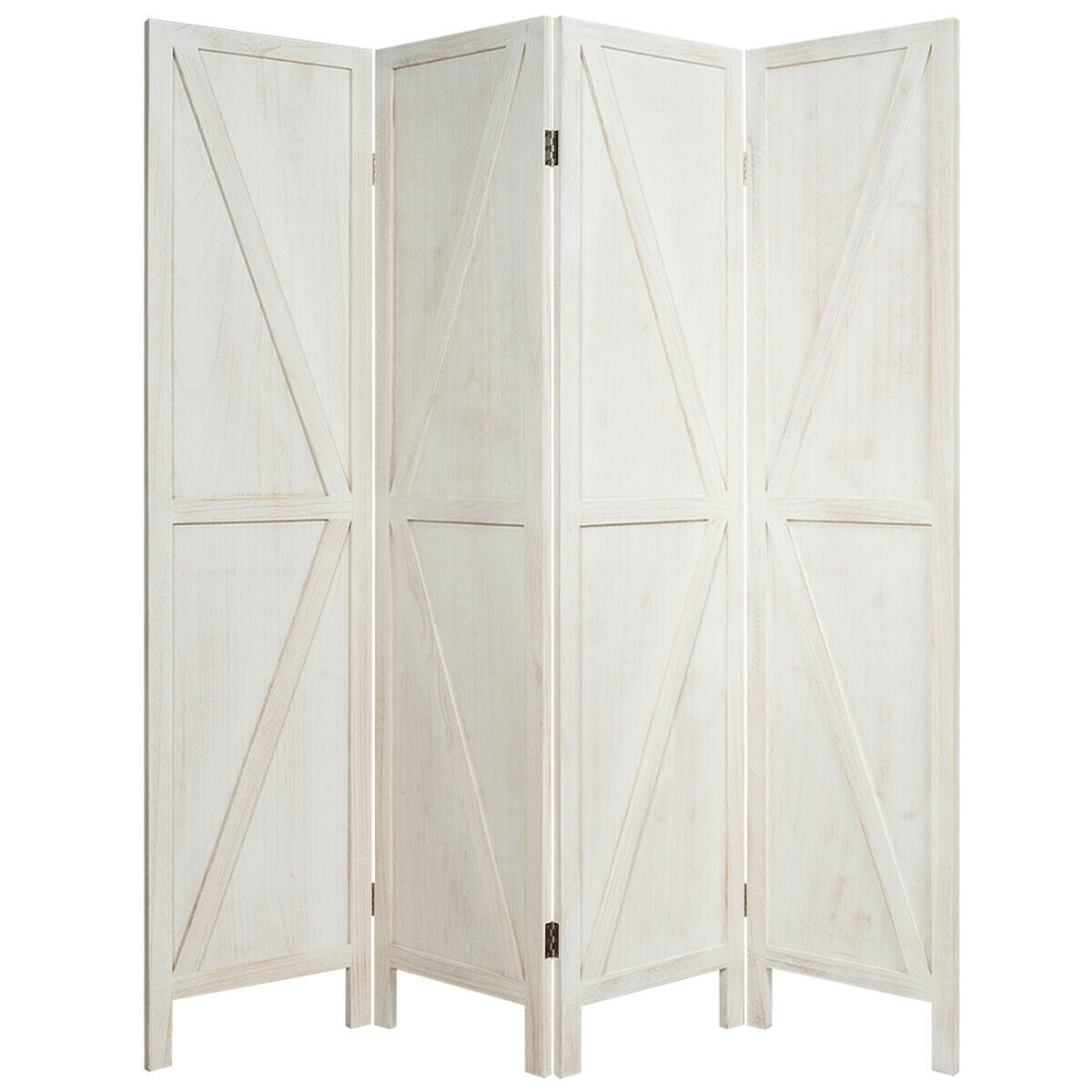 4 Panels Folding Wooden Room Divider, White Room Dividers at Gallery Canada