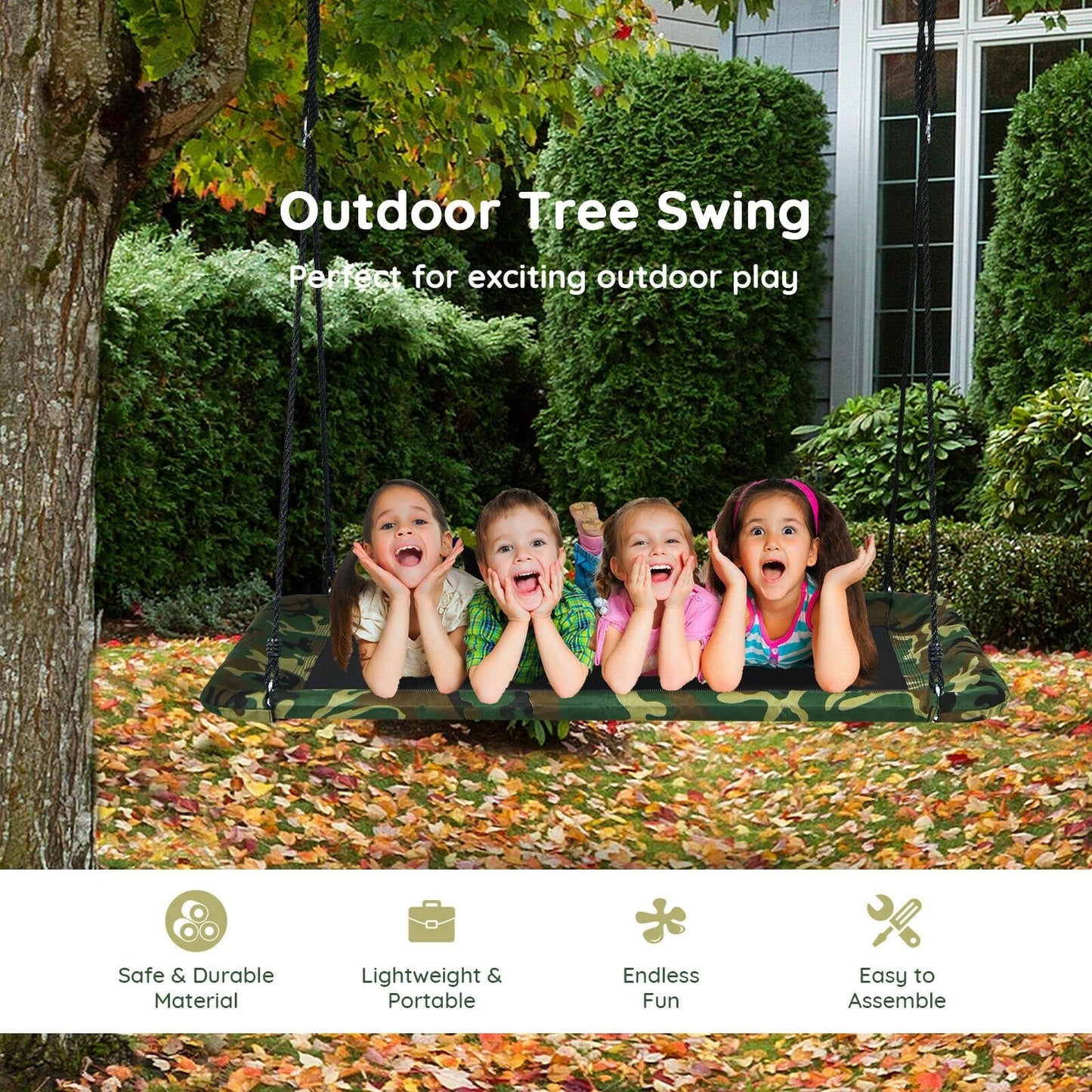 60 Inches Platform Tree Swing Outdoor with  2 Hanging Straps, Camouflage at Gallery Canada