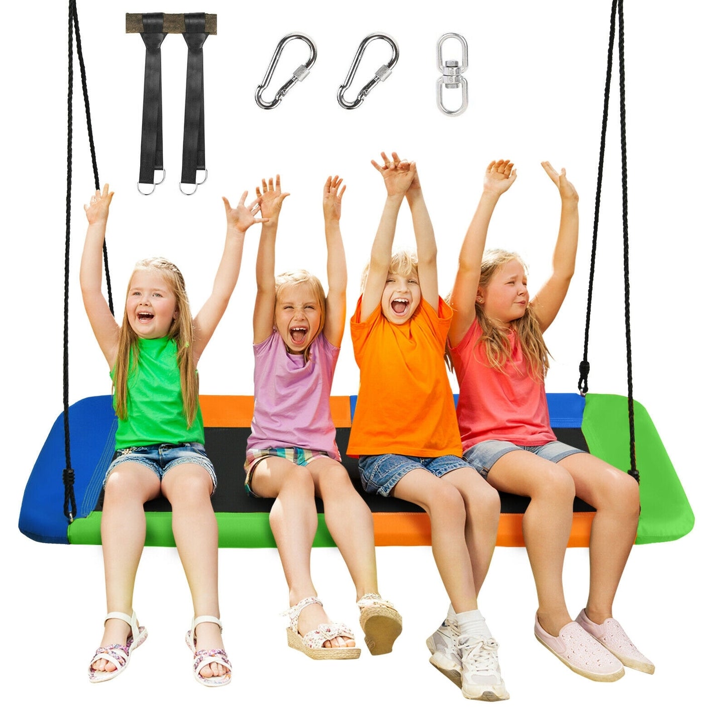 60 Inch Platform Tree Swing, Outdoor With 2 Hanging Straps, Orange