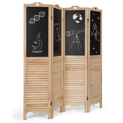 4-Panel Folding Privacy Room Divider Screen with Chalkboard , Natural