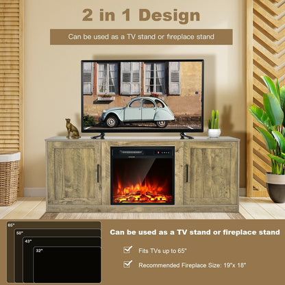 58 Inch TV Stand with 1500W Faux Fireplace for TVs up to 65 Inch, Natural at Gallery Canada