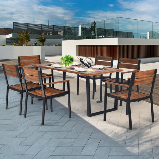 Patented 7 Pieces Patented Outdoor Patio Dining Table Set with Hole, Natural Patio Dining Sets Natural at Gallery Canada