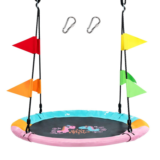 40 Inch Flying Saucer Tree Swing with Hanging Straps Monkey, Pink
