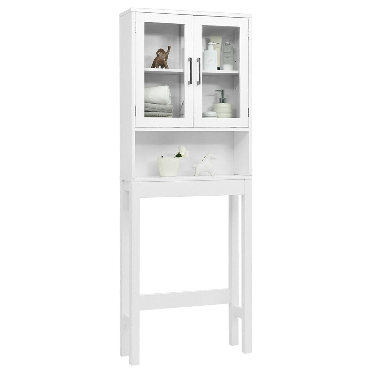 Over the Toilet Storage Cabinet Bathroom Space Saver with Tempered Glass Door, White
