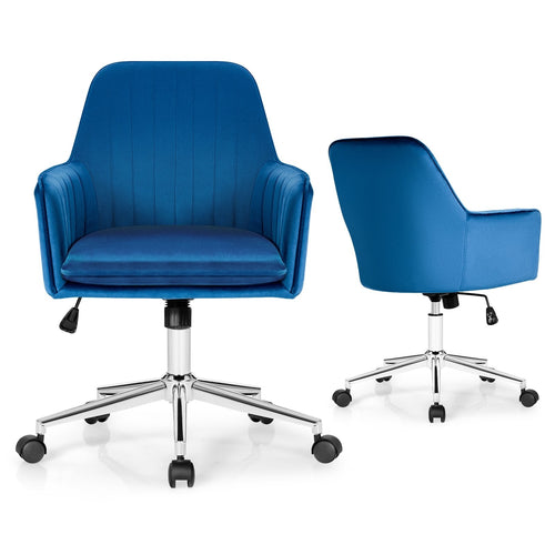 Velvet Accent Office Armchair with Adjustable Swivel and Removable Cushion, Blue