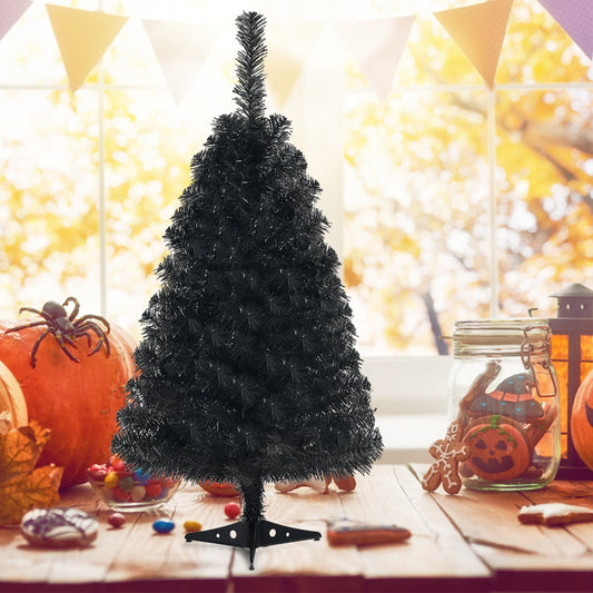 3 Feet Artificial Christmas Halloween Tree, Plastic Stand, Black