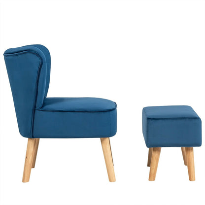 Leisure Chair and Ottoman Padded Velvet Tufted Sofa Set, Blue at Gallery Canada