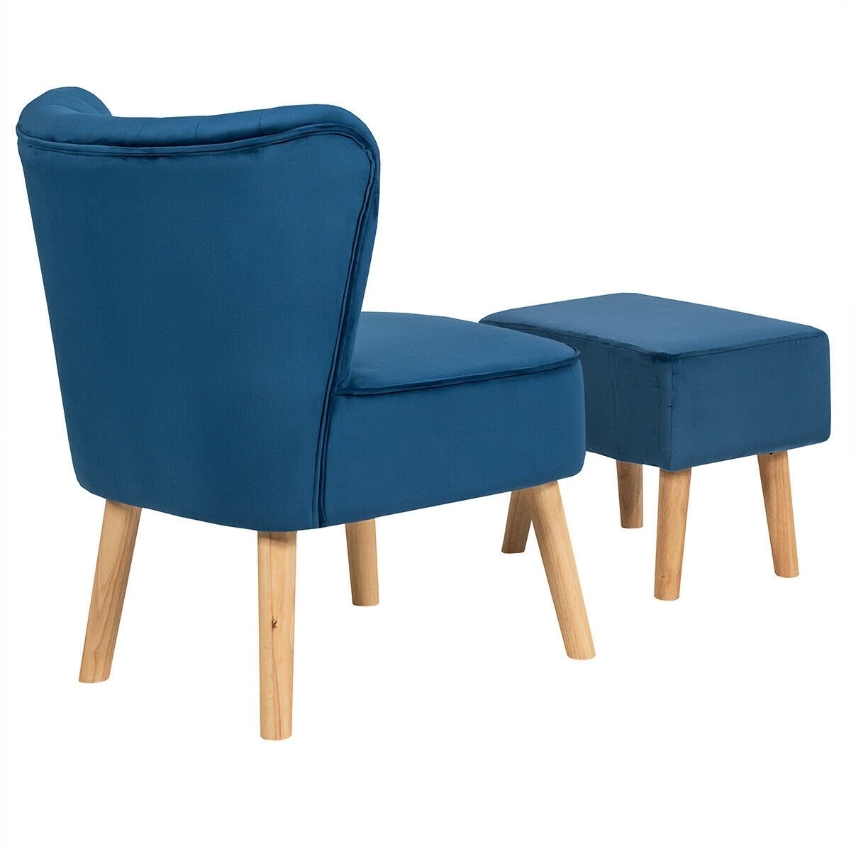 Leisure Chair and Ottoman Padded Velvet Tufted Sofa Set, Blue at Gallery Canada