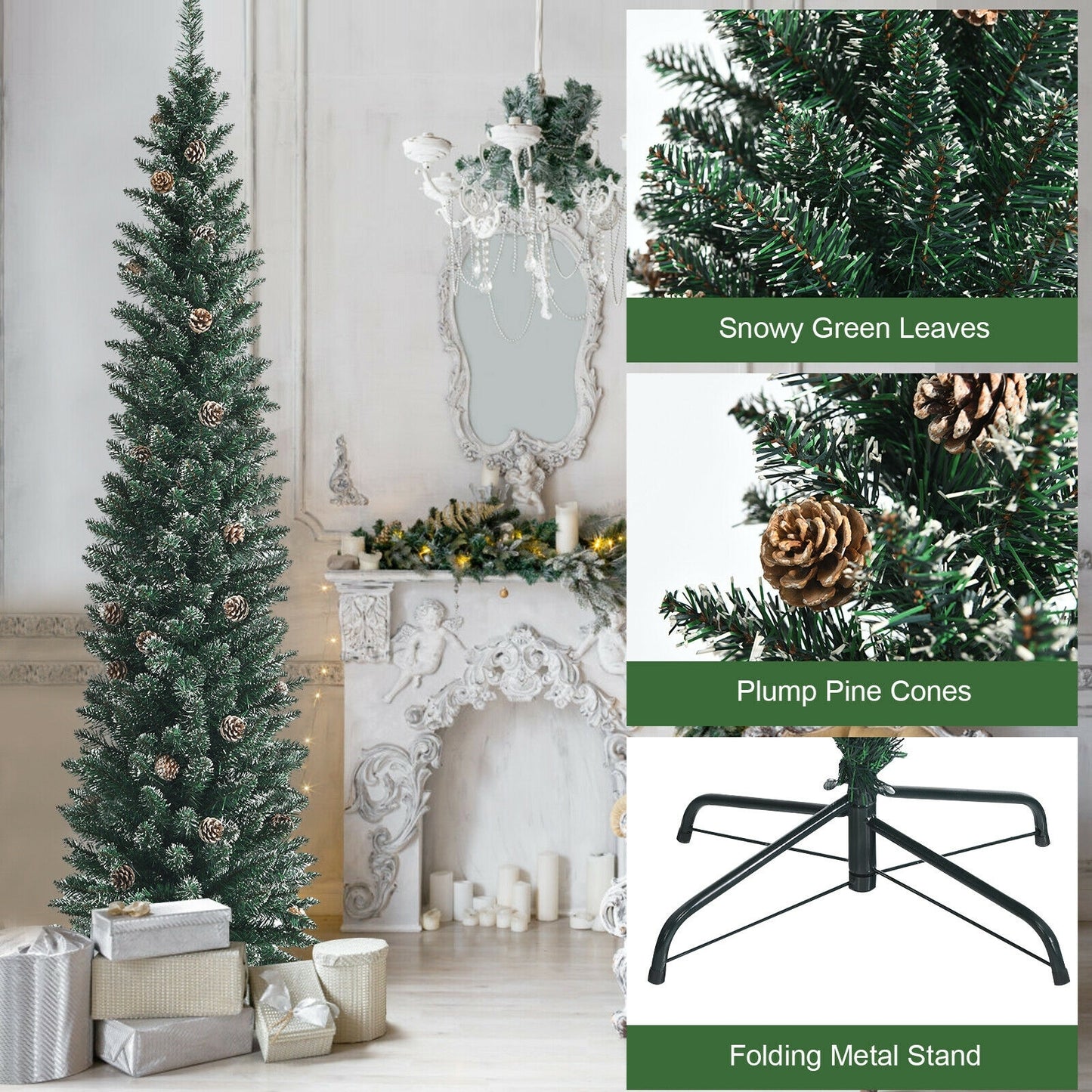 Artificial Pencil Christmas Tree With Pine Cones, 7 ft, Green Christmas Tree at Gallery Canada