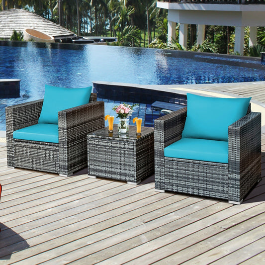 3-Piece Patio Rattan Bistro Sofa Set, Turquoise Patio Conversation Sets Turquoise at Gallery Canada
