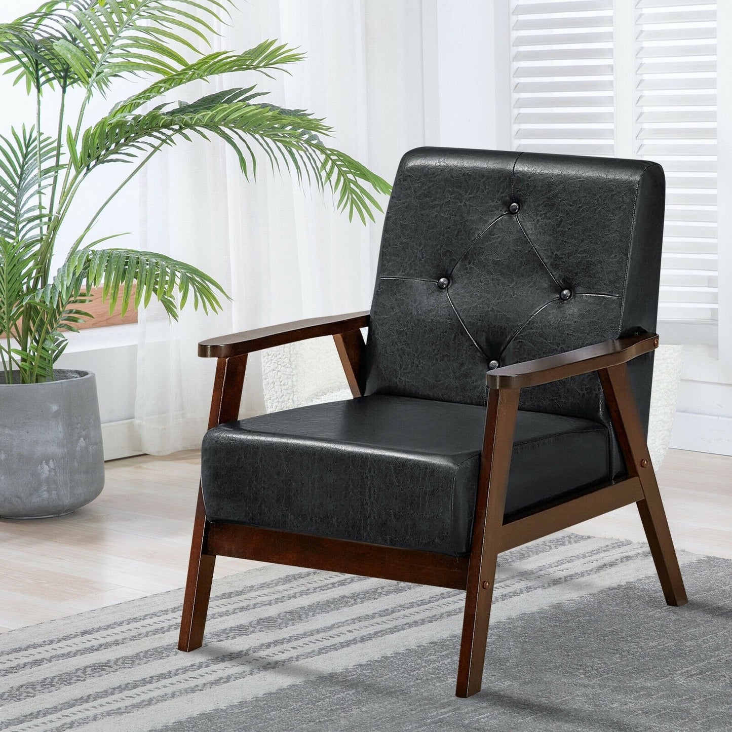 Classic Accent Armchair with Rubber Wood Legs and Armrests, Black at Gallery Canada